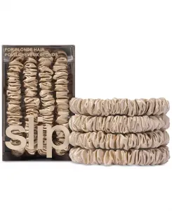 Набор из 4 тонких резинок для волос из чистого шелка в стиле «возврат к базовым» Slip, blonde