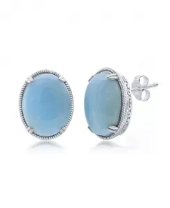 Серьги-Гвоздики из стерлингового серебра с ажурным овальным ларимаром Caribbean Treasures, blue