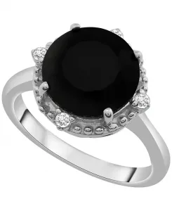Кольцо с ониксом (3-1/2 карата tw) и выращенным в лаборатории белым сапфиром (1/10 карата tw) из стерлингового серебра Macy'S, onyx