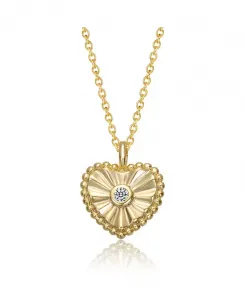 Ожерелье с подвеской в виде сердца из стерлингового серебра 14 карат с позолотой и текстурированным кубическим цирконием Genevive, gold