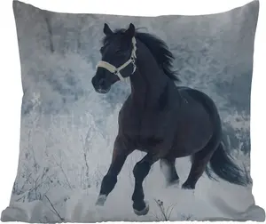 Подушка для улицы Лошадь, Снег, Лес, 45 x 45 см, водонепроницаемая, подушка для отдыха, фотоподушка, декоративная подушка MuchoWow