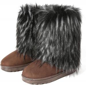 Женские пушистые замшевые зимние ботинки - утепленные зимние сапоги с искусственным мехом больших размеров COOLSA, Dark Grey