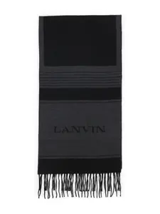 Полосатый шарф с бахромой Lanvin, черный