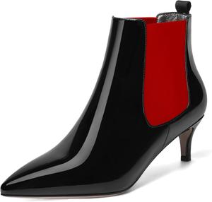 Женские модные ботильоны SKYSTERRY с заостренным носком, лаковые, для вечеринок, невысокий каблук 2 дюйма, Red Black