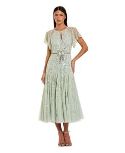 Женское платье миди А-силуэта с бантом и рукавами-крылышками, украшенное стразами Mac Duggal, Seafoam