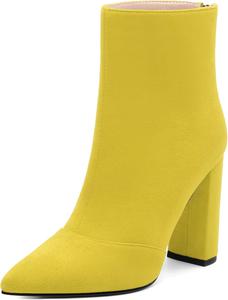 Женские ботильоны JUSTDANNI с заостренным носком, 3,9-дюймовым высоким массивным каблуком, удобные короткие ботинки с задней молнией для вечеринок, покупок, свиданий и повседневной носки, Yellow