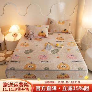 Boyang Простыня на резинке 180х200 см, зимняя молочная велюр, флис, утолщенная, детский рисунок Little Pumpkin