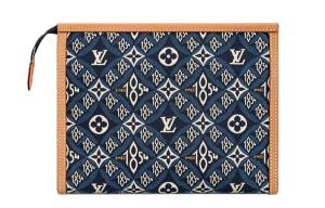 LOUIS VUITTON Натуральная кожаная сумка для туалетных принадлежностей клатч мужская синяя