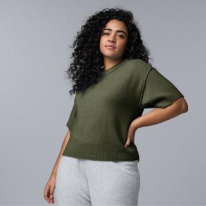 Плюс сайз свитер с коротким рукавом из смесового кашемира Simply Vera Vera Wang, Midnight Army