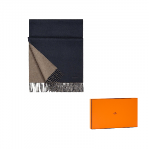 Шарф Hermès из кашемира HERMES, ocean темно-синий/коричневый