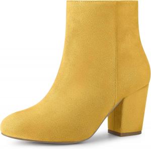 Allegra K женские ботильоны с круглым носком, боковой застежкой-молнией и массивным каблуком, Gelb