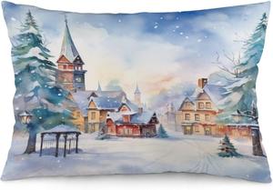 MaSiledy Наволочка с иллюстрацией "Рождественская деревня" для пояснительных подушек Pattern-2