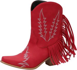 Женская мода: ботильоны на каблуке 6 см, слипоны, кисточки, вышивка, короткие рыцарские ботинки LYYSKY, Red