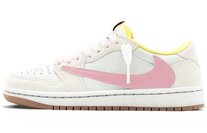 Трэвис Скотт X Air 1 Винтажные баскетбольные кроссовки Женские Низкие Экрю/Розовый Джордан, Розовый Белый
