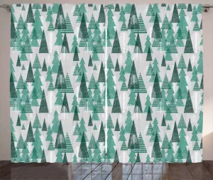 Шторы ABAKUHAUS "Геометрический лес в деревенском стиле", "Зимние деревья", универсальные ленточные шторы для гостиной с петлями и крючками, 280 x 245 см, цвет "Реседа-зеленый бледно-серый" Abakuhaus