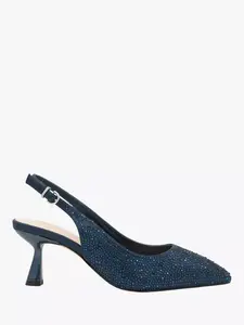 Туфли-лодочки Paradox London Fiora Wide Fit Diamante Kitten Heel Slingback, темно-синий