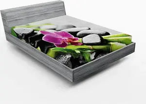 Простыня на резинке ABAKUHAUS Rock, камни Zen Basalt и бамбуковая орхидея с росой, ароматерапия, массаж, цветущие капли, 120 x 190 см, разноцветная Abakuhaus