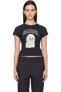 Ganni Детская футболка с изображением черного пуделя