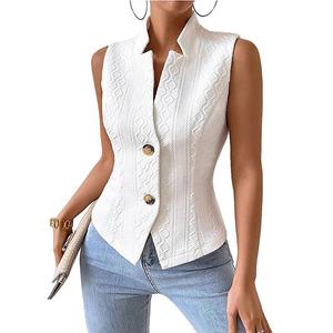 Женский безрукавный жилет с текстурным узором и застежкой на пуговицы Clearflower, White
