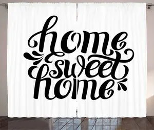 Штора ABAKUHAUS Home Sweet Home в деревенском стиле, с художественной цитатой, присборенная штора из тесьмы для спальни с петлями и крючками, 280 x 225 см, цвет белый/черный Abakuhaus