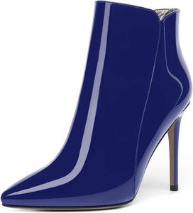 Женские ботильоны MERRORI на молнии с острым носком, однотонные, повседневные, для свиданий, с лаковой отделкой, на шпильке, высоким каблуком 10 см, Royal Blue