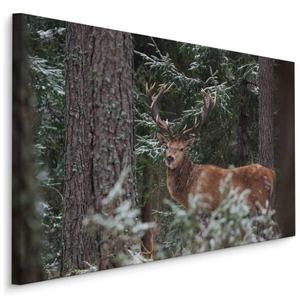 Картина на холсте Muralo Hirsch WALD Winter Bäume 3D, 100x70x70 см цвет beige/braun/grün/weiß