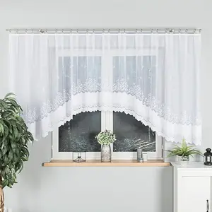 GENOWEFA - Готовая жаккардовая штора с подгибом по низу - 450x140 см - белая MARKIZETA HOME