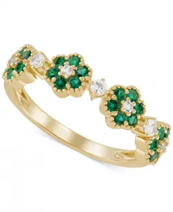 Кольцо-Цветок с выращенным в лаборатории изумрудом (1/3 карата tw) и выращенным в лаборатории белым сапфиром (1/5 карата tw) из стерлингового серебра с покрытием из желтого золота 14 карат Macy'S, emerald