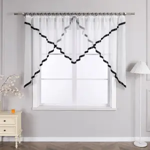 Штора Cafe, присборенная лента, вуаль с атласной лентой, прозрачная, современная, цельная, черная, 120 x 600 см Joyswahl