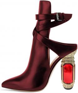 Женские ботильоны FSJ классические с заостренным носком, кристаллическим блочным каблуком, массивные туфли на высоком каблуке с эластичной лентой на щиколотке и задником на ремешке, праздничные туфли, размеры 4-15 US M, Dark Red Crystal
