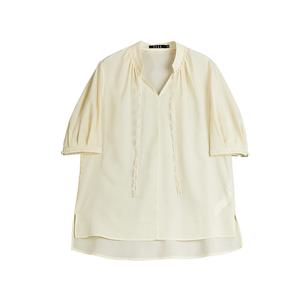 ELLE Женская рубашка желтая с V-образным вырезом Moderate