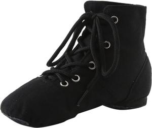 Черные джазовые ботинки на шнуровке для девочек, высокие тканевые танцевальные ботинки, разделенная подошва, ботинки для джаза выше щиколотки Generic