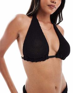 Бикини-топ с высоким лифом Fuller Bust Cara, связанный крючком, черного цвета Asos Design