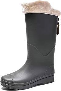 Унисекс высокие водонепроницаемые дождевые ботинки с плюшевой подкладкой, нескользящие резиновые ботинки для походов, велоспорта и зимней воды (Бежевый, 7) Clingre Boutique Shop