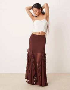 Макси-юбка со вставками годе коричневого цвета Miss Selfridge