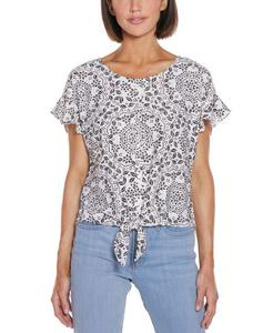 Женский вязаный топ с принтом и перфорацией, с завязками спереди Belldini, White/Black