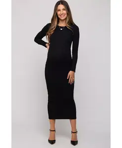 Черное платье-миди в рубчик с длинными рукавами для беременных Pinkblush, черный