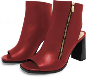 YDN Women's Square Peep Toe Slingback Ankle Boots Chunky Mid Heels Side Zipper Boot Sandals Office Daily Party Casual Bootie Shoes Size 4-16 US, Red