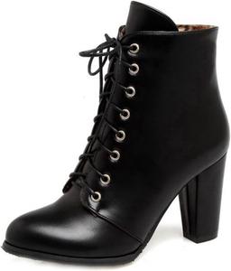 Женская мода: ботильоны на высоком каблуке, удобные, повседневные, с круглым носком, массивным каблуком, на шнуровке, свадебные, осенние и зимние для женщин CSRZPMG, Black Lace Up Boots
