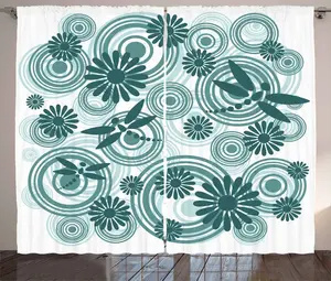 Штора ABAKUHAUS Стрекоза в деревенском стиле, абстрактный цветок ромашки, универсальная ленточная штора для гостиной с петлями и крючками, 280 x 175 см, цвет Синий-белый Abakuhaus