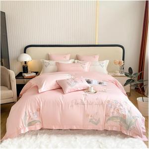 Generic Комплект постельного белья с вышивкой ландыша из длинноволокнистого хлопка 600TC Pink