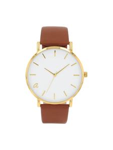 Amor Кварцевые часы, кожаный ремешок цвета яблока, сплав золота