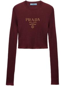 Prada шелковый топ с логотипом, связанный интарсией, красный