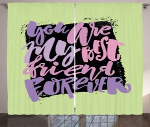 Штора ABAKUHAUS Лучший друг в деревенском стиле, с четкими словами, присборенная штора из тесьмы для спальни с петлями и крючками, 280 x 245 см, светло-зеленый нежно-розовый Abakuhaus