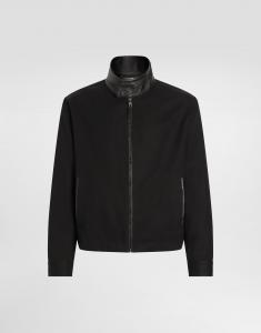 Куртка из кожи и технической ткани с высоким воротником и биркой Dolce & Gabbana, черный