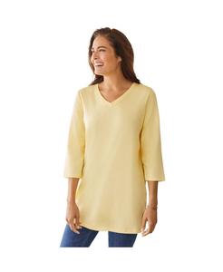 Туника больших размеров с рукавами три четверти и V-образным вырезом Woman Within, Banana