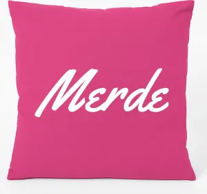 Подушка для дивана Huuraa, подарочная, с французской надписью Merde, 40x40 см, с хлопковым наполнителем цвета фуксии, сувенир Merde Hellweg Druckerei