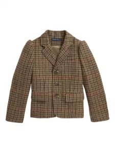 Блейзер в ломаную клетку с объемными рукавами POLO RALPH LAUREN KIDS, коричневый