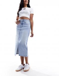 Голубая джинсовая юбка мидакси с разрезом спереди Vero Moda