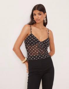 Топ на бретельках из сетки ASOS DESIGN с принтом в горошек